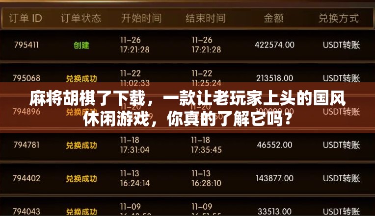 麻将胡棋了下载，一款让老玩家上头的国风休闲游戏，你真的了解它吗？