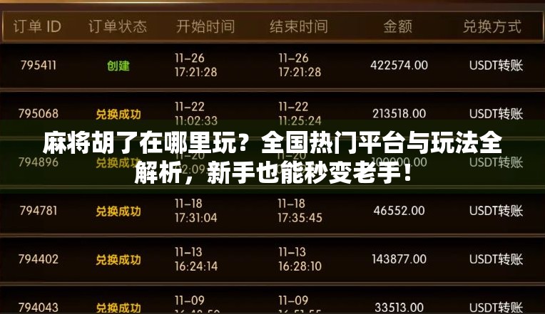 麻将胡了在哪里玩?全国热门平台与玩法全解析,新手也能秒变老手!