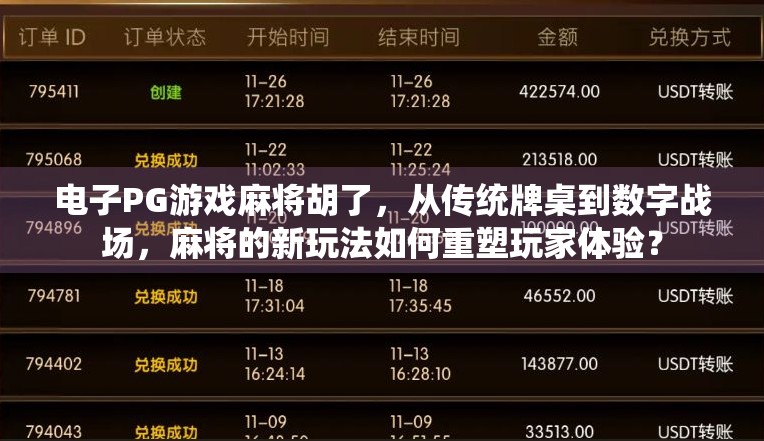 电子PG游戏麻将胡了，从传统牌桌到数字战场，麻将的新玩法如何重塑玩家体验？